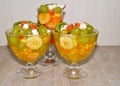 Fruity dessert - jelly with fruit in a glass bowl