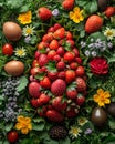 Fruity Easter: Egg Expertly Created Among Ripe Strawberries, Leaves and Flowers, a Delicious Expression of Spring Royalty Free Stock Photo