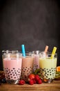 Fruity milky bubble tea with tapioca pearls Royalty Free Stock Photo