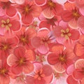 Fruity pink and red flowers. Vector. Geometric seamless background texture. Blooming cherry, apple, apricot, peach. Sakura