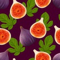 Fruity seamless pattern with figs fruit and leaves