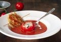 Tomato Soup with Mozzarella and basil pancake Royalty Free Stock Photo