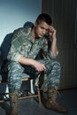 Frustrated American military veteran in uniform