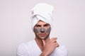 Frustrated angry unhappy sad man isn`t atisfied with a mask Royalty Free Stock Photo