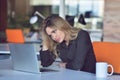 Frustrated angry woman screaming on her laptop. Royalty Free Stock Photo