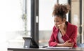 Frustrated annoyed woman confused by computer problem, annoyed businesswoman feels indignant about laptop crash, bad Royalty Free Stock Photo