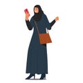 Frustrated Arab Muslim Businesswoman Character Gesticulates While Speaking On The Phone, her Intense Expression