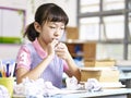 Frustrated asian elementary school girl Royalty Free Stock Photo