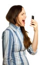 Frustrated business woman yelling at her phone Royalty Free Stock Photo