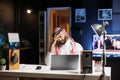 Frustrated Arab man using digital laptop