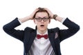 Frustrated businessman in eyeglasses touching his head Royalty Free Stock Photo