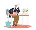 Frustrated businessman overloaded with paperwork documents and work on laptop sitting stressed Royalty Free Stock Photo