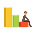 Frustrated businessman sitting on a graph down, unsuccessful character vector Illustration Royalty Free Stock Photo
