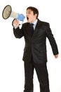 Frustrated businessman yelling through megaphone Royalty Free Stock Photo
