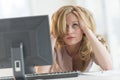 Frustrated Businesswoman With Hands In Hair At Office Desk Royalty Free Stock Photo