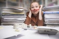 Frustrated businesswoman with pencil under nose