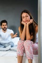 Frustrated couple arguing and having marriage problems