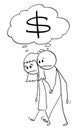 Frustrated Couple of Man and Woman with Financial Problem with Money, Vector Cartoon Stick Figure Illustration Royalty Free Stock Photo