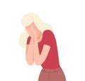 Frustrated Crying Young Woman, Lonely and Sad Girl Character Flat Vector Illustration