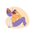 Frustrated, depressed mom, problems of motherhood. Exhausted women tired of routine.Hard parenting flat illustration