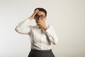 Frustrated female teacher in conservative clothes Royalty Free Stock Photo