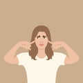 Frustrated girl closes her ears vector illustration flat style