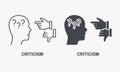 Frustrated Human, Angry Swear and Complain Pictogram. Criticism Silhouette and Line Icon Set. Critic Thinking Symbol