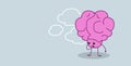 Frustrated human brain organ holding hand on chin thinking pondering new idea kawaii style pink cartoon character