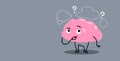 Frustrated human brain organ thinking chat bubble question marks kawaii style pink cartoon character horizontal