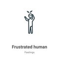 Frustrated human outline vector icon. Thin line black frustrated human icon, flat vector simple element illustration from editable