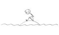 Frustrated Lonely Man Sitting at Small Island During Coronavirus Covid-19 Quarantine , Vector Cartoon Stick Figure Royalty Free Stock Photo