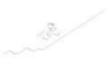 Frustrated Man or Businessman Running Uphill Rising Financial Graph, Vector Cartoon Stick Figure Illustration