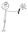 Frustrated Man Holding Ignited Bomb or Dynamite in Hand , Vector Cartoon Stick Figure Illustration