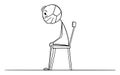 Frustrated Man Sitting Locked at Home During Coronavirus Covid-19 Quarantine , Vector Cartoon Stick Figure Illustration Royalty Free Stock Photo