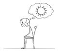 Frustrated Man Sitting Locked at Home During Coronavirus Covid-19 Quarantine , Vector Cartoon Stick Figure Illustration