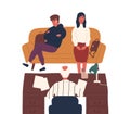 Frustrated mother and disobedience son meeting with director at office vector flat illustration. Mom and teacher Royalty Free Stock Photo