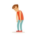 Frustrated sad boy character standing hunched vector Illustration