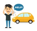 Frustrated sad young man near a broken car Royalty Free Stock Photo