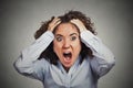 Frustrated shocked business woman pulling hair out yelling Royalty Free Stock Photo