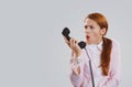Frustrated shocked woman girl looking at telephone Royalty Free Stock Photo
