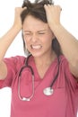 Frustrated Stressed Angry Young Female Doctor Pulling Her Hair Royalty Free Stock Photo