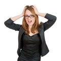 Frustrated and stressed young businesswoman. Royalty Free Stock Photo