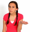 Frustrated teen girl with braids with hand out Royalty Free Stock Photo