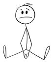Unhappy Person Sitting om Ground , Vector Cartoon Stick Figure Illustration