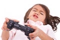 frustrated, upset, angry little girl gamer experiencing game over