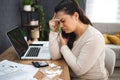 Frustrated woman doing home finances Royalty Free Stock Photo