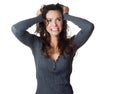 Frustrated woman pullinh ger hair Royalty Free Stock Photo