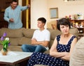 Frustrated woman and teen son with angry father Royalty Free Stock Photo