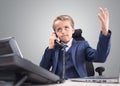 Frustrated young child businessman despair and disappointment on the telephone
