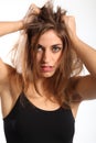Frustration for woman with bad hair day Royalty Free Stock Photo